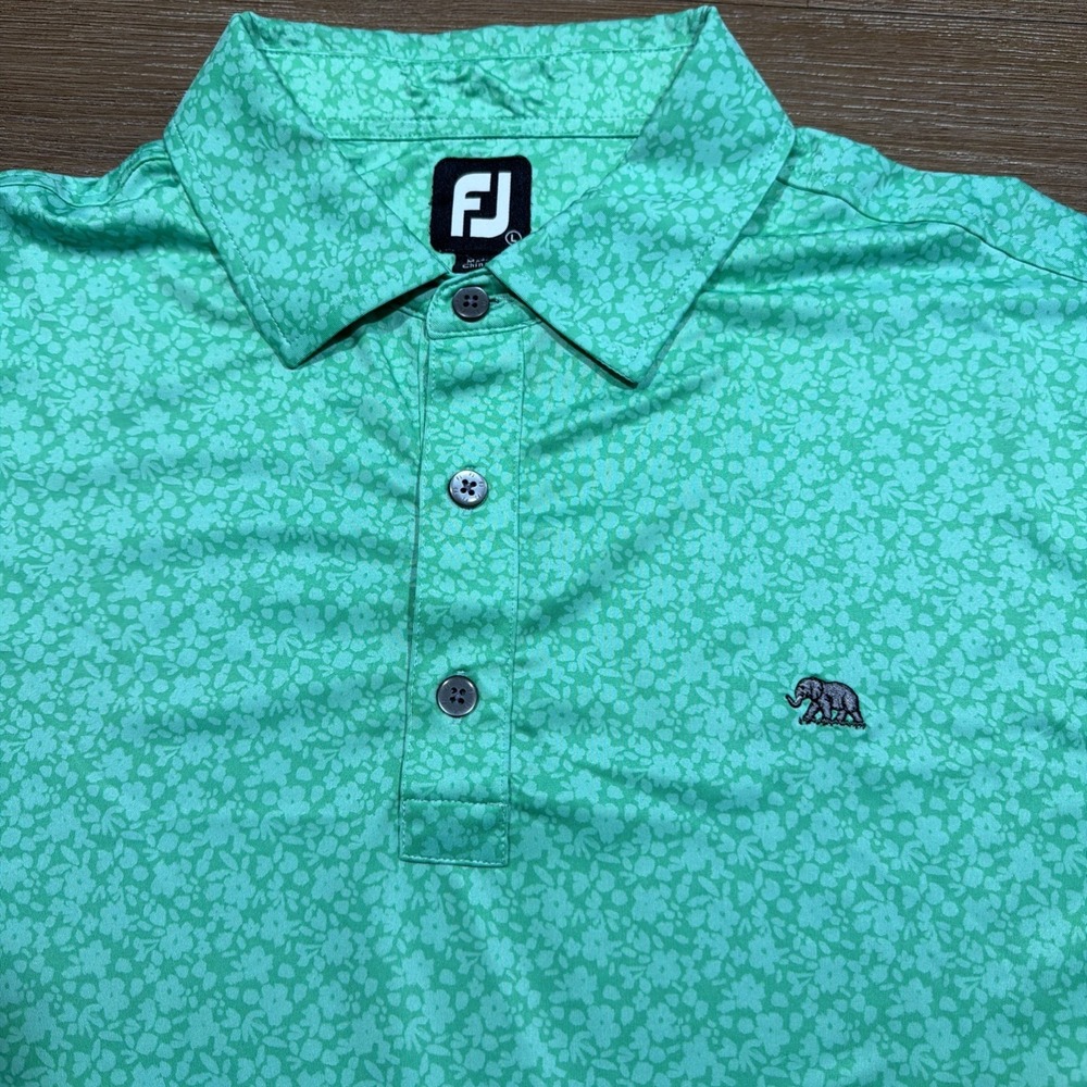 FootJoy Men's LARGE Green Floral Polo The Wanderers Club Elephant Logo Golf